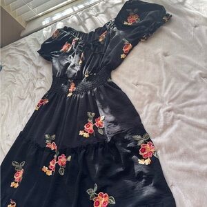 Anthropologie Kindred Black Dress with Floral Embroidery Size 1X